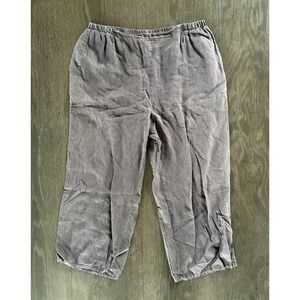Flax Heathered 100% Linen Pants Wide Leg Cropped Elastic Waist Size L Light
